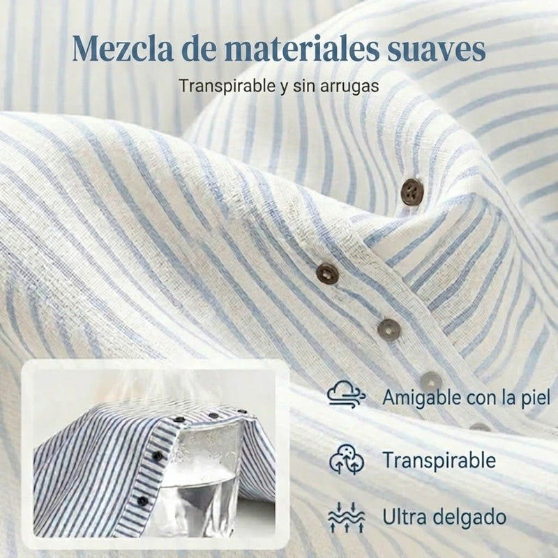 Salma - Pantalón recto de rayas con botones laterales