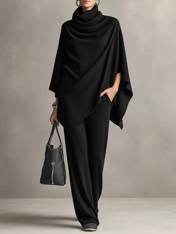 Giana – Conjunto elegante con poncho drapeado y pantalón