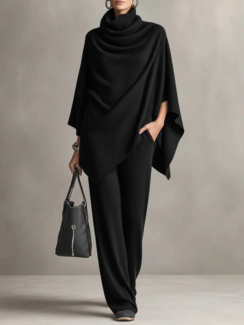 Giana – Conjunto elegante con poncho drapeado y pantalón