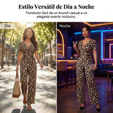 Lara - Mono de leopardo con escote en V y pierna ancha