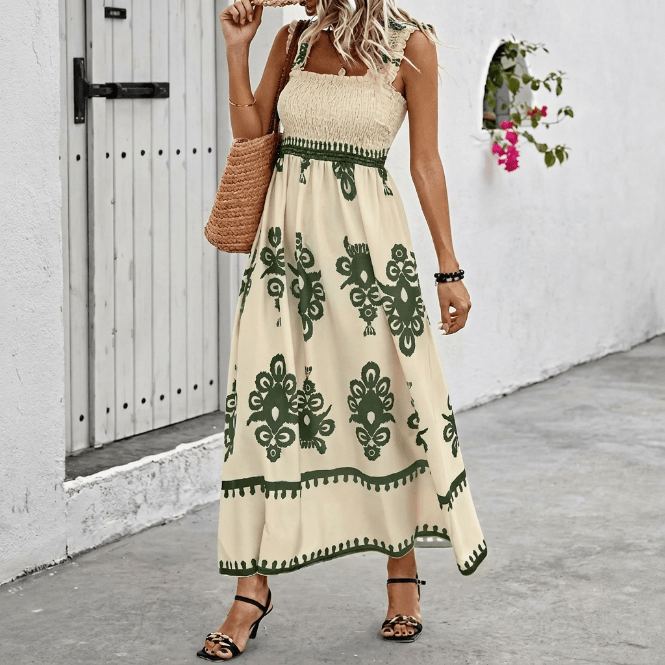 Alba | Vestido maxi bohemio con escote cuadrado