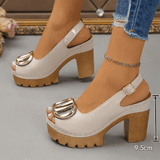 Eva - Sandalias peeptoe de tacón ancho con hebilla metálica