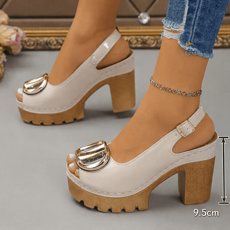 Eva - Sandalias peeptoe de tacón ancho con hebilla metálica