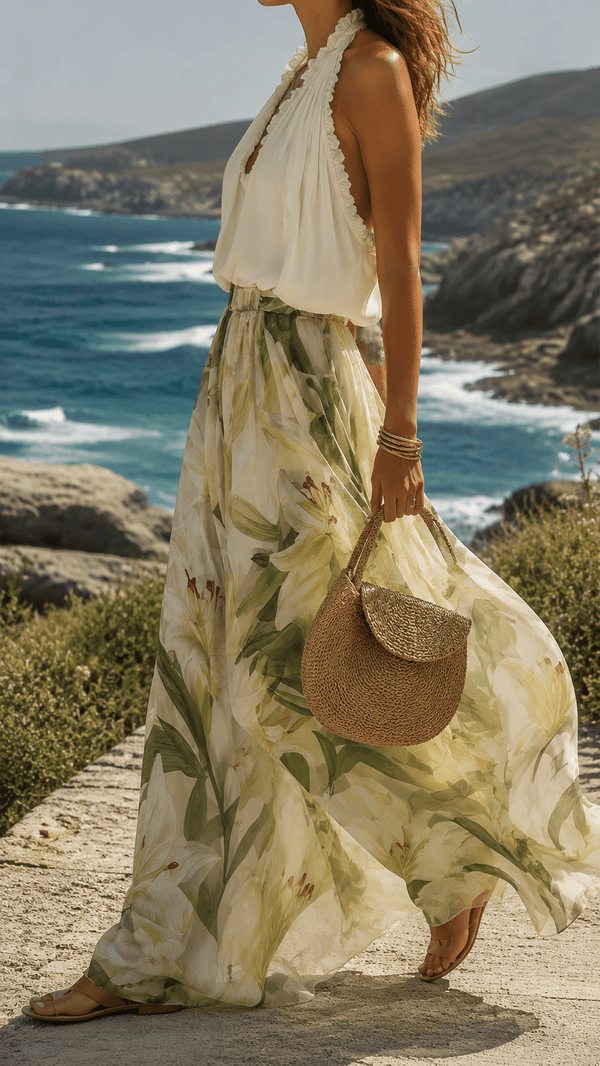 Antibes Set | Ruffled Top & Floral Wide-Leg Trousers