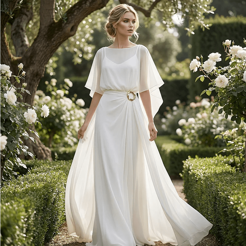 Iria - Conjunto elegante con mangas capa y pantalón fluido