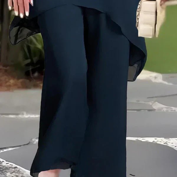 Nuria - Conjunto elegante con top asimétrico y pantalón ancho