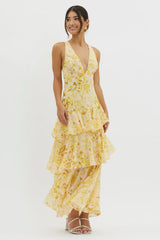 Maya | Vestido largo floral con volantes