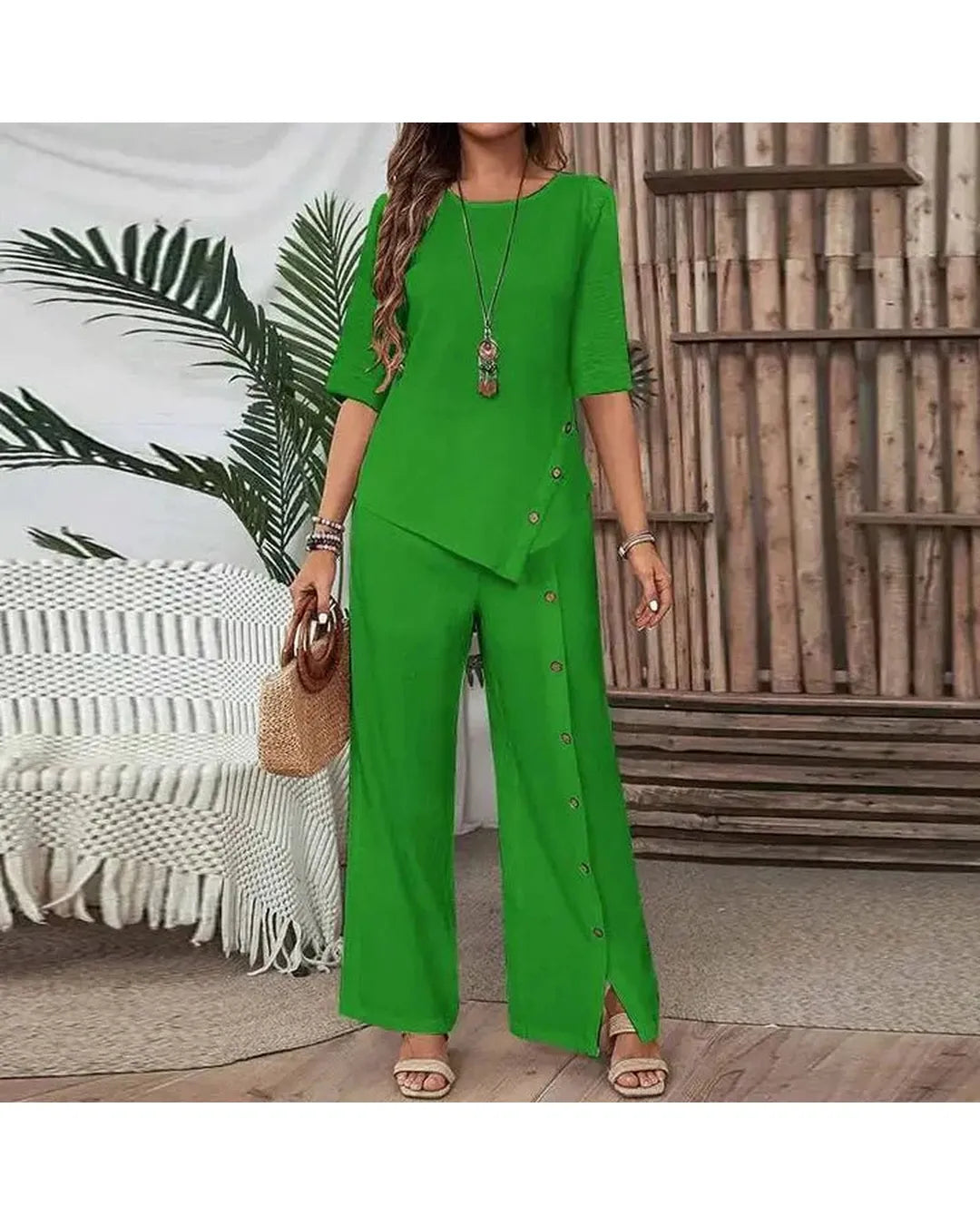 Elena - Conjunto elegante de top asimétrico y pantalón ancho - Camila Fashions