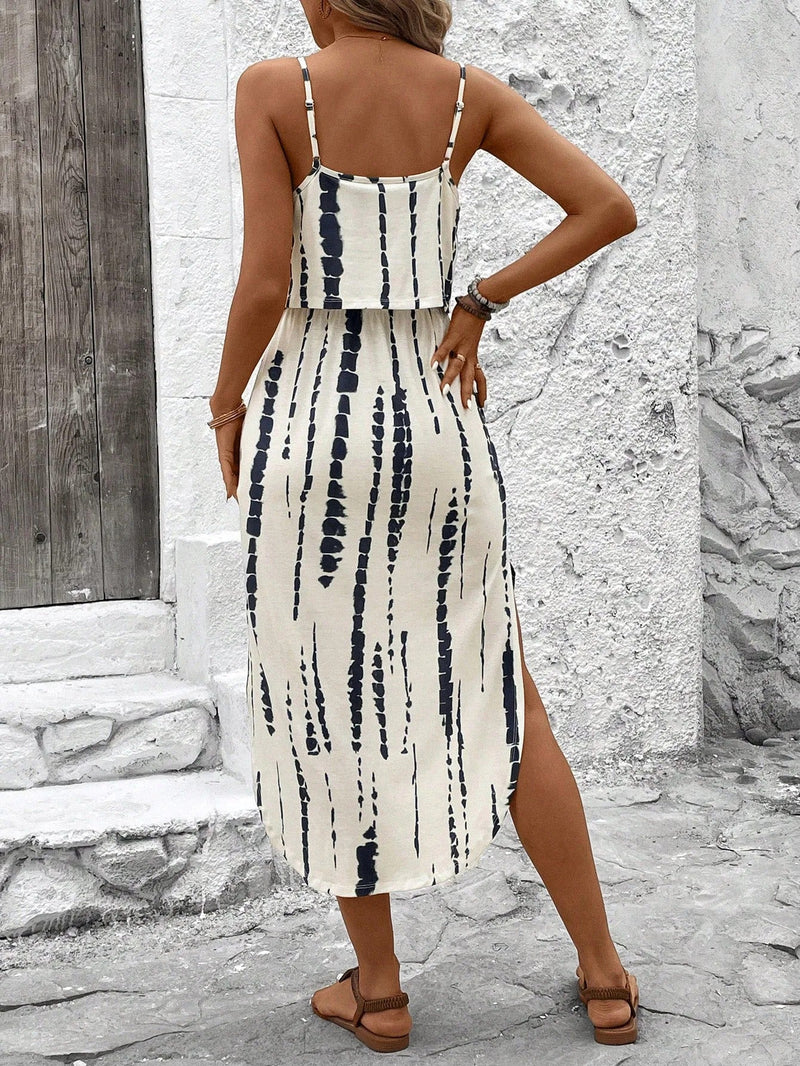 Luna | Vestido midi estampado con tirantes finos