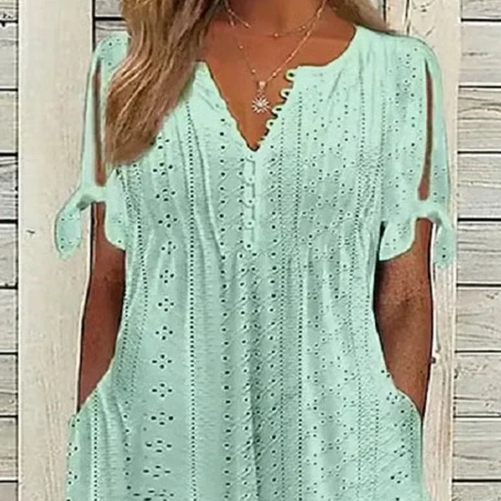 Valeria - Vestido midi calado con escote en V