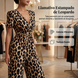 Lara - Mono de leopardo con escote en V y pierna ancha