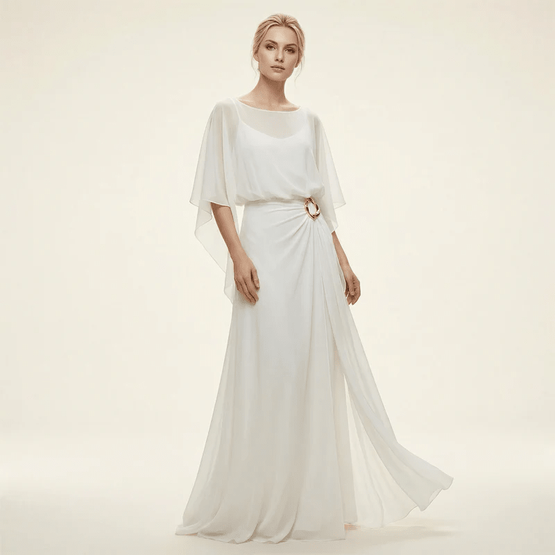 Iria - Conjunto elegante con mangas capa y pantalón fluido
