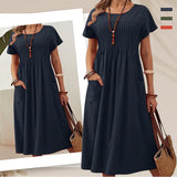 Irene - Vestido plisado con mangas cortas y bolsillos