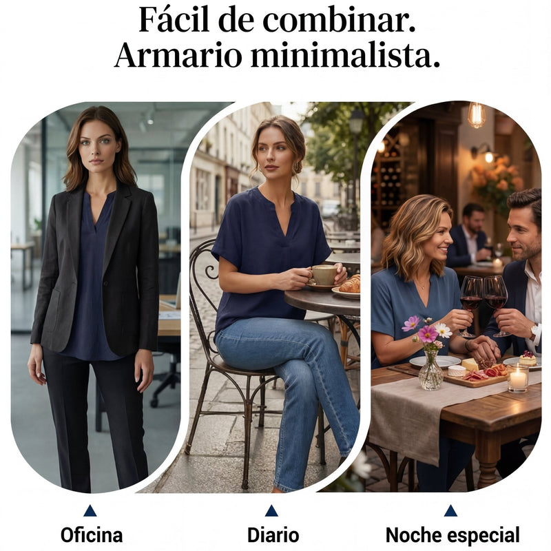 Celia - Blusa lisa de manga corta y corte holgado