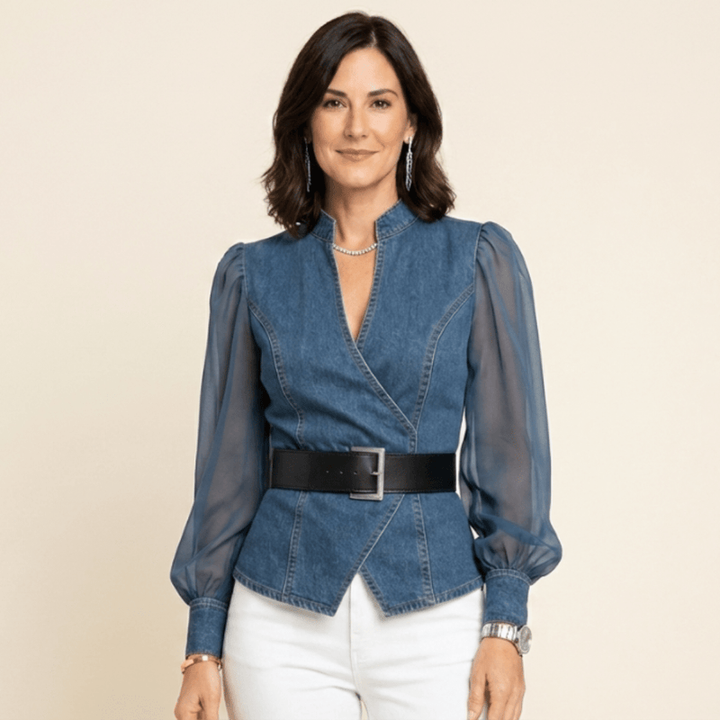 Alexia | Top vaquero con mangas ligeras de chiffon