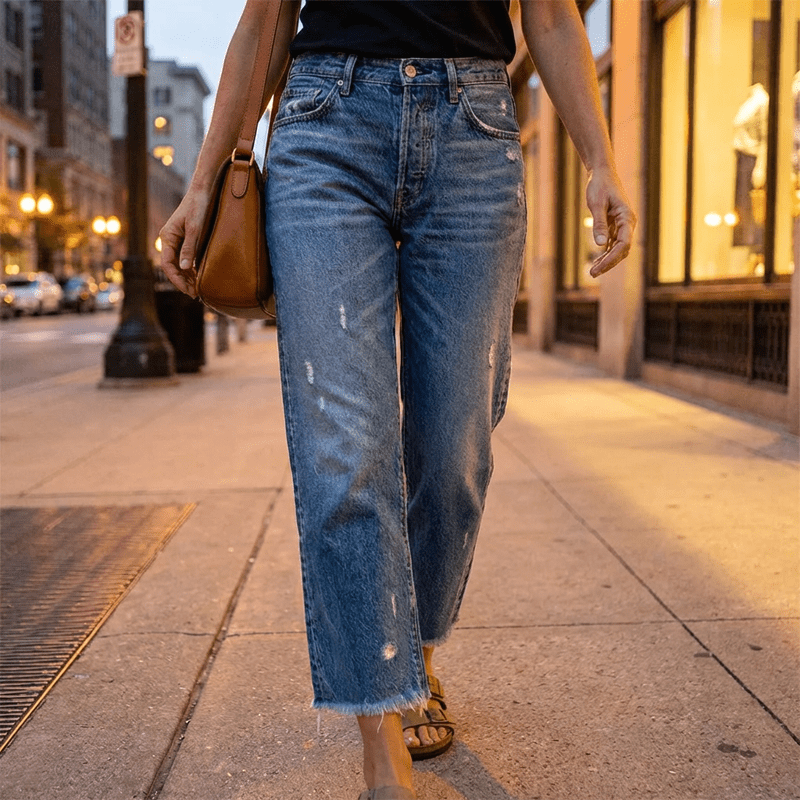 Paula - Vaqueros femeninos cropped rectos estilo retro de Valerina Milano