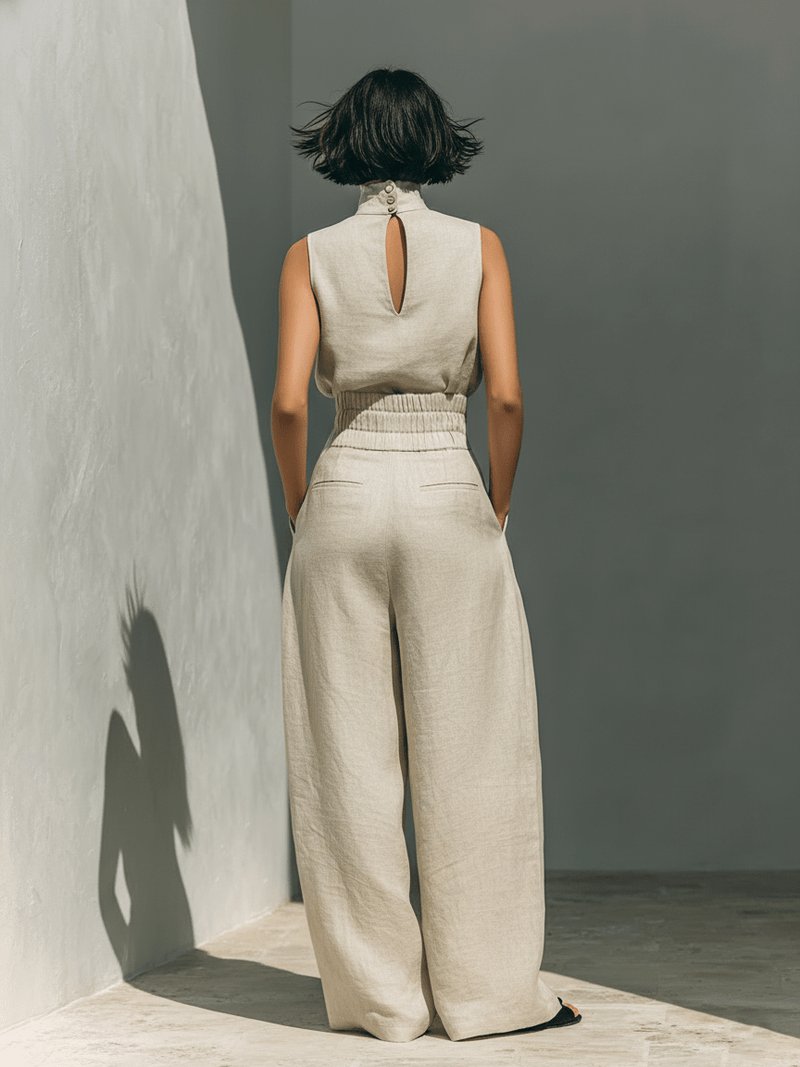 Maria | An elegant outfit comprising palazzo trousers and a top