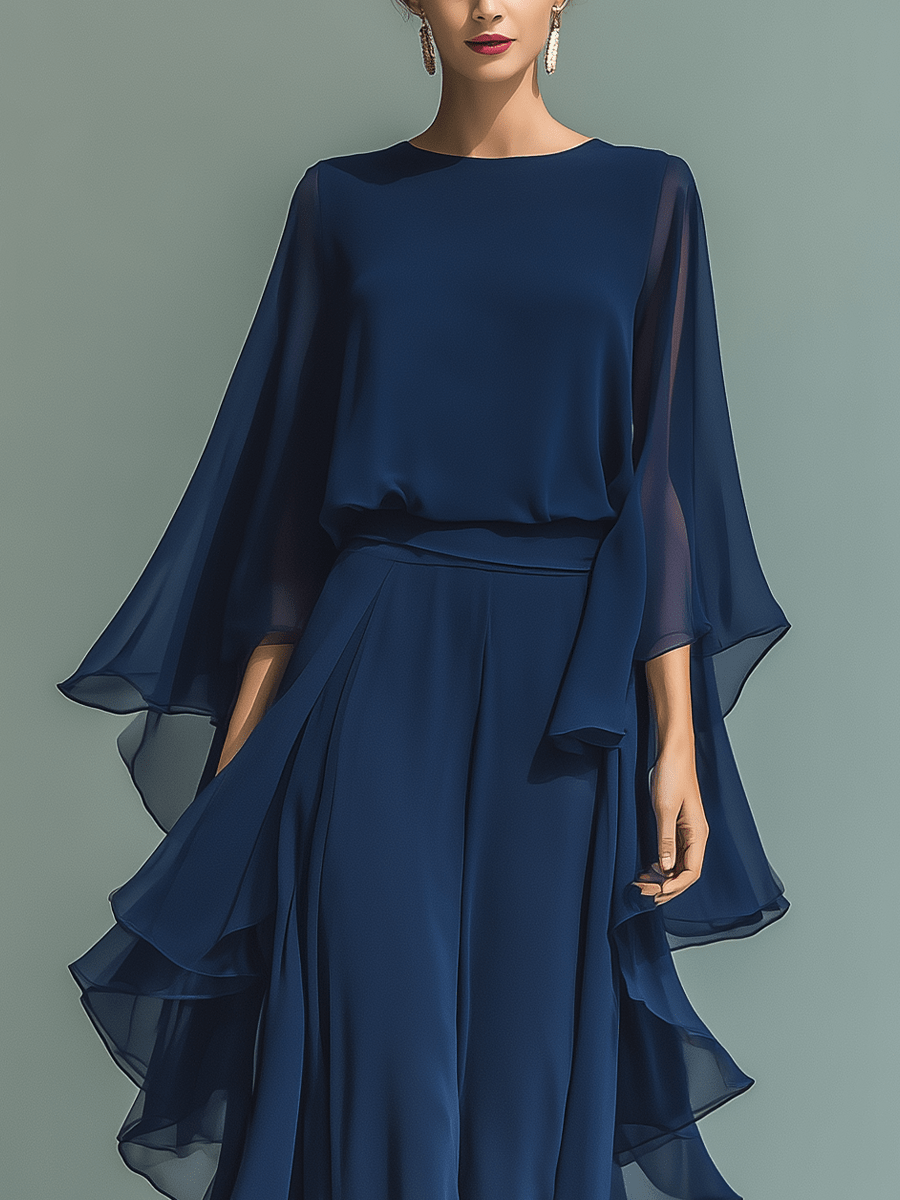 Conjunto azul marino de gasa con volantes