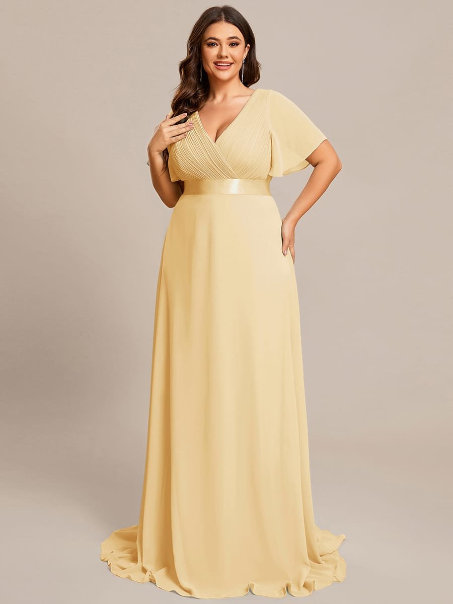 MONICA | Vestido largo de dama de honor con cintura imperio y mangas cortas fluidas