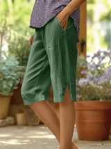 Lorena - Pantalón capri liso con bolsillos laterales
