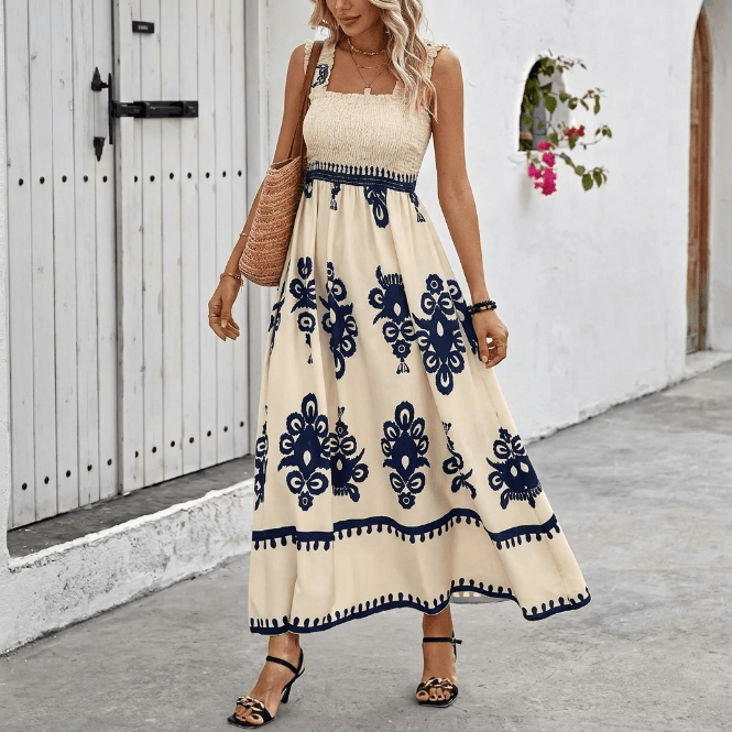 Alba | Vestido maxi bohemio con escote cuadrado
