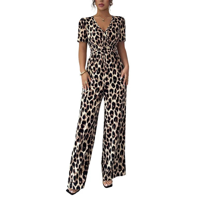 Lara - Mono de leopardo con escote en V y pierna ancha