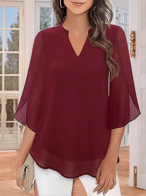 Claudia – Blusa de gasa chiffon con escote en V