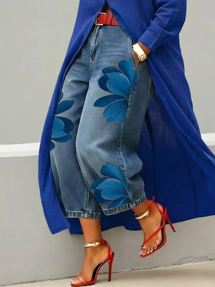 Maria | Conjunto Camisa Larga y Jeans Florales