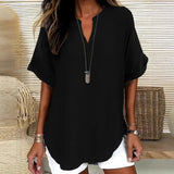 Celia - Blusa lisa de manga corta y corte holgado