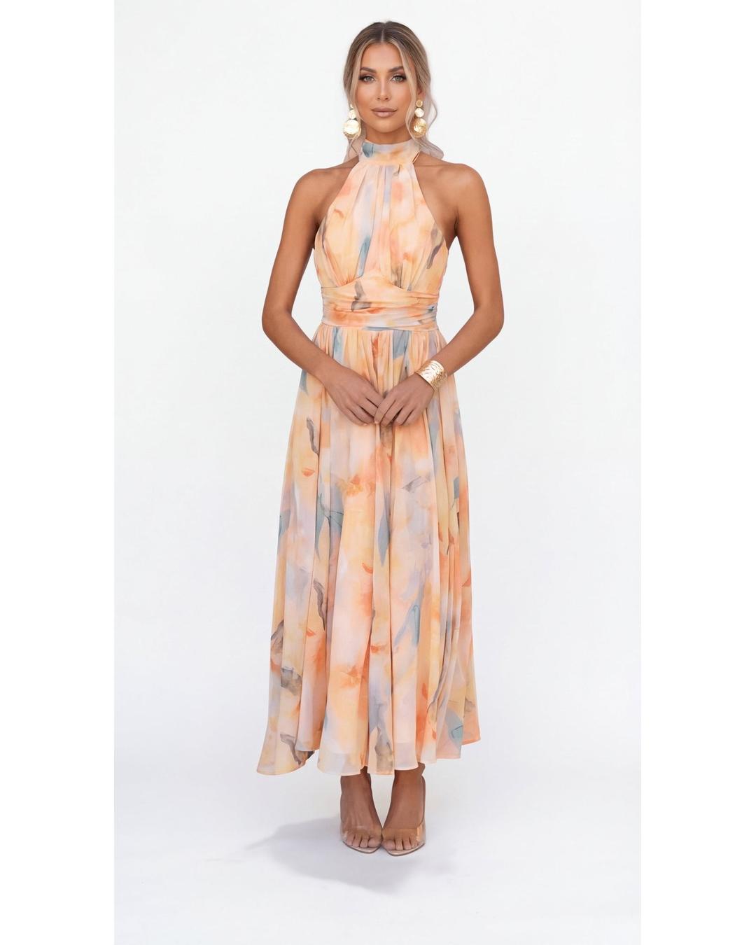 ESTHER | Vestido Halter de Estilo Acuarela - Camila Fashions