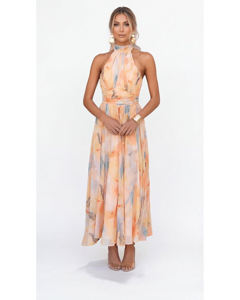 ESTHER | Watercolour-Style Halter Dress - Camila Fashions