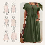 Irene - Vestido plisado con mangas cortas y bolsillos