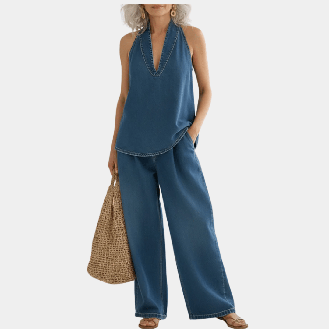 Ivy | Conjunto de dos piezas en denim vintage suave y lavado