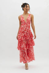 Maya | Vestido largo floral con volantes