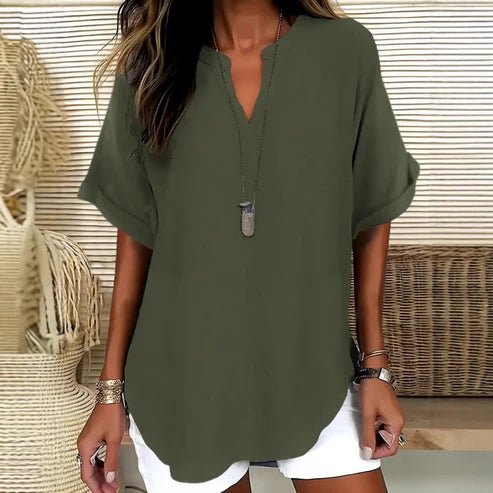 Celia - Blusa lisa de manga corta y corte holgado
