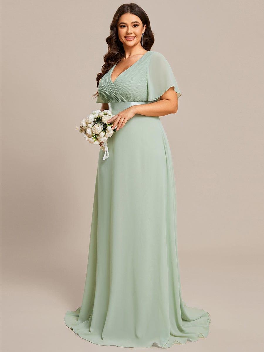 MONICA | Vestido largo de dama de honor con cintura imperio y mangas cortas fluidas