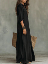 Céline™ | Loose Black Maxi Dress with Buttons