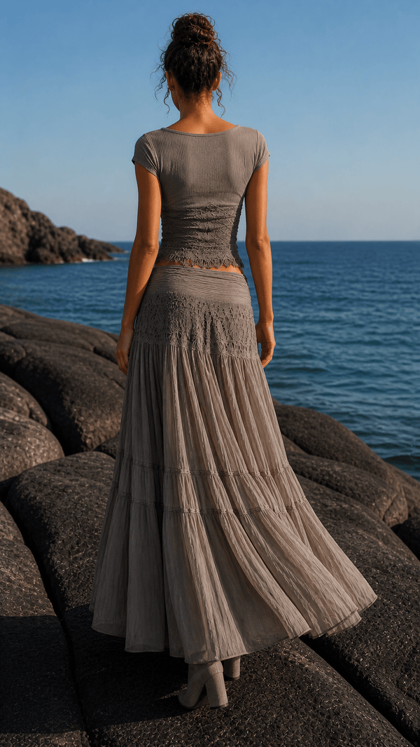 Juliette Set | Lace Top & Pleated Maxi Skirt