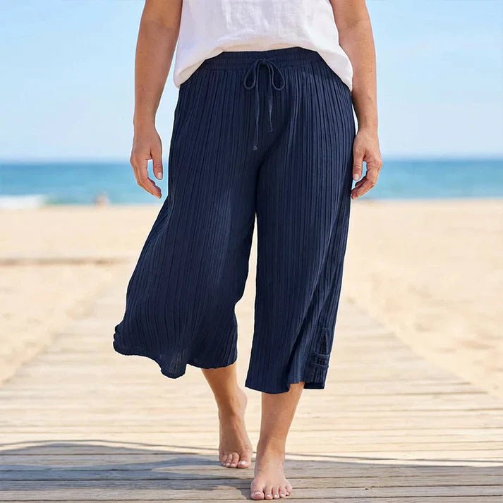 Iria - Pantalón capri acanalado de pierna ancha