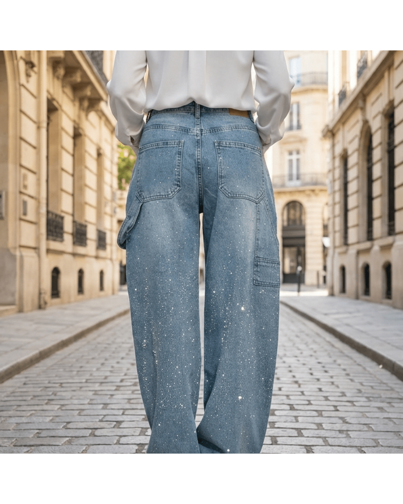 Valeria | Wide-Leg Jeans with Sparkling Details - Camila Fashions