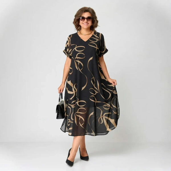 Francisca - Vestido con volante y estampado dorado