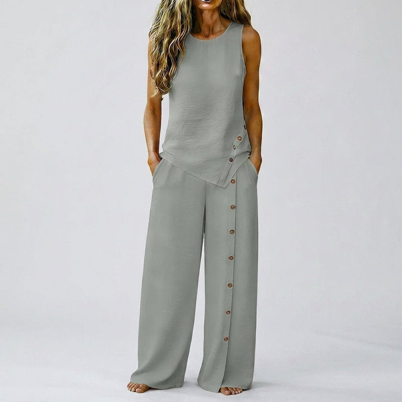 Claudia - Conjunto de top sin mangas y pantalón de pierna ancha