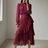 Noelia - Vestido elegante con escote ojo de cerradura y volantes