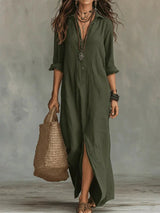 Céline™ | Loose Black Maxi Dress with Buttons