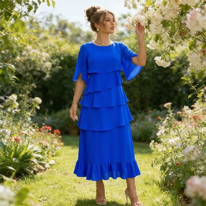 Raquel - Elegante vestido con mangas con volantes en capas