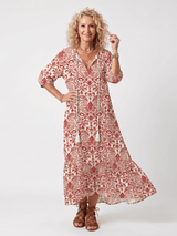Noelle | Ornate Print Tassel Tie Midi Dress