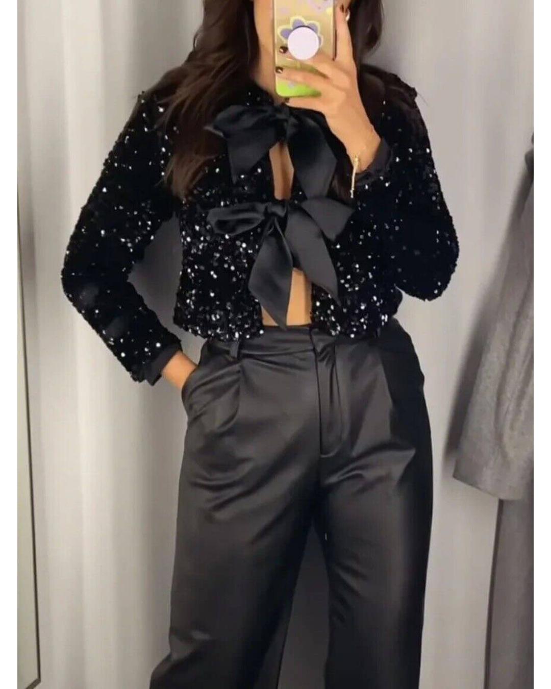 Belladonna - Chaqueta de lentejuelas con cinturón - Camila Fashions