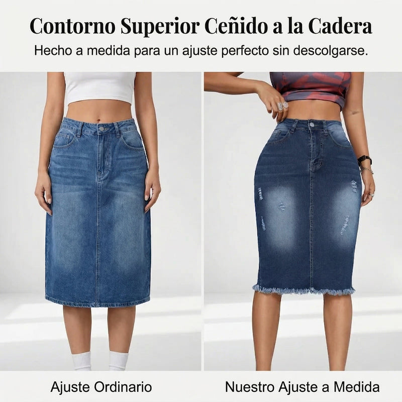 Estela - Falda vaquera de cintura alta con bajo deshilachado