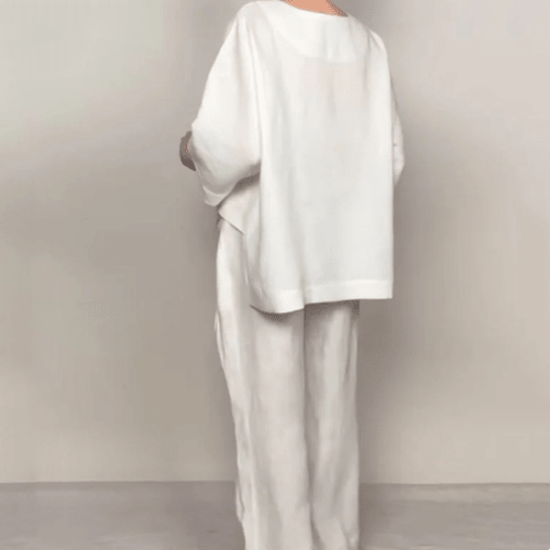 💎 Conjunto 2 Piezas de Algodón y Lino con Bajo Irregular – Top Escote en V + Pantalón Ancho, Transpirable y Elegante sin Esfuerzo 🍂👚