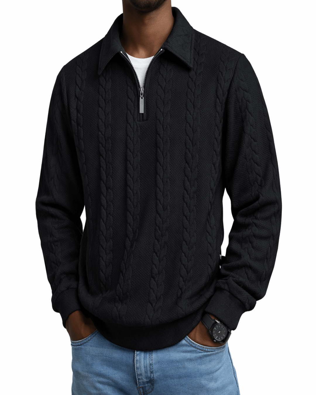 Hugo – Suéter de punto trenzado con media cremallera - Camila Fashions
